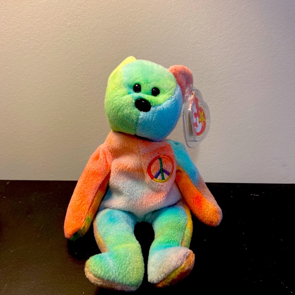Ty Beanie Babies Peace Bear w/ rare errors